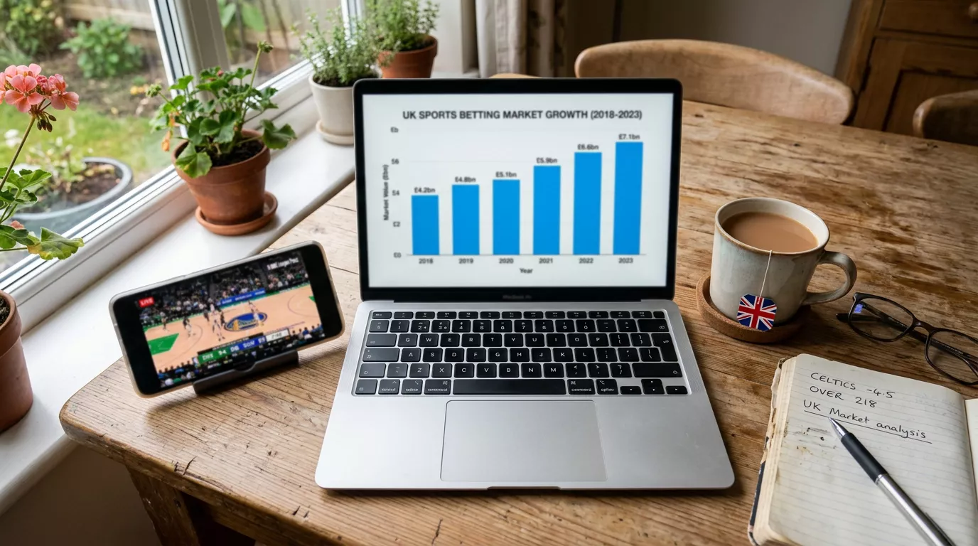 NBA betting market growth chart showing UK sports wagering expansion and online platform adoption